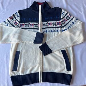Nebulus Men's Norwegian Warm Cardigan Navy/White With Pockets NWT LG